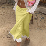 MQTIME  -  Splicing Lace Satin Skirt Women's New High-waisted Casual Versatile Hip Skirt