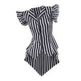MQTIME  -   Halloween Costume Women Gothic Steampunk Coat Striped Lapel Collar Jacket Victorian Punk V Neck Flying Sleeve Jacket Tops Daily
