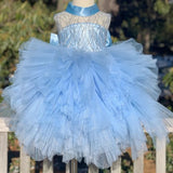 MQTIME  -  Blue Flower Girl Dress Tulle Puffy Tiered Sequin With Bow Sleeveless For Wedding Birthday Party Banquet Princess Gowns