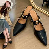 MQTIME  -  Summer Mules Shoes Woman 2025 Leather Point Toe High Heels Party Dance Shoes Slipper Sexy Designer Slides Ladies Sandals