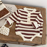 MQTIME  -  Autumn new baby clothing, 0-3 year old male and female babies, striped knitted suit cardigan+pants