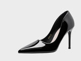 MQTIME  -  Women Sexy Null 5cm Kitten Heels Pumps For Narrow Feet Pointy Toe Patent Leather Slip-Ons For Dressing EU35-41 25cm Wine Black