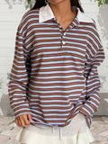 MQTIME  -  Women s Striped Long Sleeve T-shirt with Turn-down Collar Perfect for Casual Daily Wear in the Fall Season Streetwear Style