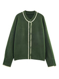  MQTIME  -  Spring Autumn O-neck Cardigan Sweater For Women Long Sleeve Single Breasted Knitted Jacket Casual Lady Street Chic Outwear