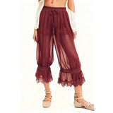 MQTIME  -  Women Ruffle Long Bloomers Y2K Sheer Ruffle Lace Patchwork Drawstring Pettipants Cropped Flare Slips Pants Streetwear