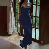  MQTIME  -  New Summer Solid Color Sexy Design Thin Shoulder Strap Back Hollow out Dress for Women