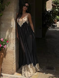 MQTIME  -  Sexy Dress Women Fashion Jacquard Patchwork See Through Backless Low-Neck Sleeveless Trend Vacation Party Bodyocn