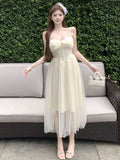 MQTIME  -  Women Dresses Lace Patchwork Mesh Sleeveless Slim Backless Sweet Elegant Temperament Party Dress Female Fashion