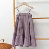  MQTIME  -  100% Cotton Double Crepe Straps Dress Girls Summer New Beach Vacation Style Splicing Ruffled Sleeveless Cake Dresses