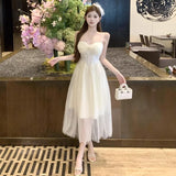 MQTIME  -  Women Dresses Lace Patchwork Mesh Sleeveless Slim Backless Sweet Elegant Temperament Party Dress Female Fashion