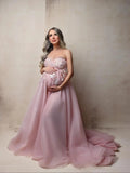 MQTIME  -  Boho Sweetheart Maternity Dresses for Photoshoot Illusion Rose Lace Appliques Babyshower Gowns Customzied Photography Props