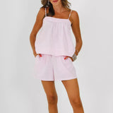 MQTIME  -  Y2K Striped Pajama Set Women 2 Piece Camisole Babydoll Tops and Striped Boxer Shorts Matching Pj Set Lounge Sets