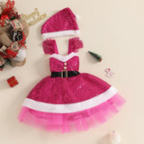 MQTIME  -  3 Colors Lovely Kids Girls Christmas Dress Outfit Sleeveless Backless Sequined Patchwork Slip Dress with Hat