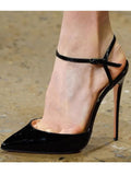 MQTIME  -  Spring new nude patent leather pointed hollow flat strip with thin strip high heels pointed shallow toe and sexy sandals