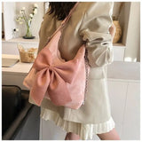 MQTIME  -  Korean-style Cute Big Pink Bow Pu Cute Large-capacity Storage Bag Handbag Backpack Woman Bags Schoolbag Crossbody Bag