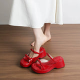 MQTIME  -  Summer Women Platform Sandals Bowknot Wedge Heel Open Toe Ankle Strap Patent Leather Shoes for Ladies Casual Beach Holiday