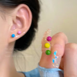 Mqtime 6pcs/Set Colored Beads Stud Earrings Korea Sweet Simple Metal Drop Glaze Fashion Design Earrings for Women Girls Wholesale