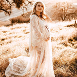 MQTIME  -  Boho Maternity Dress For Photography Bohemian Maternity Photography Long Dress Sides Slit Long Train Pregnancy Photo Shoot Dress