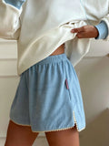 MQTIME  -  Casual Solid Side Slit Terry Shorts Scallop Trim  Bottoms Summer Women Loungewear Fashion Bottom Soft Comfy Ladies Pant