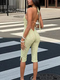 MQTIME  -  Fashion Hot Girl Lace Halter Neck Jumpsuits Women Sexy Deep V-neck Backless Package Hip Slim Seven-point Pants Jumpsuit