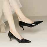 MQTIME  -  Women Sexy Null 5cm Kitten Heels Pumps For Narrow Feet Pointy Toe Patent Leather Slip-Ons For Dressing EU35-41 25cm Wine Black