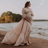 MQTIME  -  Bohemian Pregnancy Dress Vintage Comfortable Linen Cotton Off Shoulder Long Sleeved Dress Boho Style Baby Shower Dress