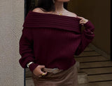 MQTIME  -  Spring and Autumn Foreign Fashion Fashionable Straight Neck Solid Color Off-the-shoulder Clavicle Sweater Women's 2025 New Style
