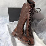 MQTIME  -  Retro Women Knee High Boot Fashion Self Cultivation Knight Boots for Woman Luxury Suede Platform Boot Designer Shoes Botas Mujer