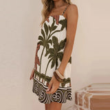 MQTIME  -  Pattern Print Vintage Dress Casual Sleeveless Hollow Out Loose A-line Dress Summer New Backless Pleat Mini Dress