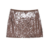 MQTIME  -  Chic Y2K Sequined Brown Mini Skirt Women Sexy Club Shiny Skirts 2025 Fashion Modern Birthday Night Party Music Streetwear Skirt