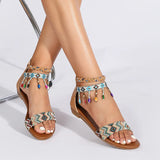MQTIME  -  Ethnic Style Roman Sandals New Handmade Beaded Zipper Flat Sandals Colorful Beach Open Toe Fancy Beach Shoes
