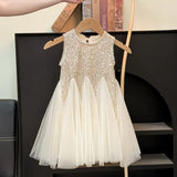  MQTIME  -  Sequined Princess Dress Girls Puff Dress Kids Birthday Party Mesh Gown Children Casual Clothes Toddler Fashion Vestidos 2-10Y