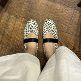 MQTIME  -  Flannel Leopard Print Ballet Flats Shoes Women Slip-on Round Toe Elegant Autumn Winter Mary Janes Leather Band Designer Loafers
