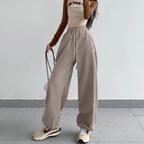 MQTIME  -   2024 Khaki Baggy Sweatpants Women Outfit Sports Pants Oversized High Waist Loose Beige Pants Wide Leg Sweatpants Female Trousers