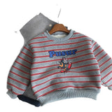  MQTIME  -  Children Boys Sweatshirt New Winter Striped Thicken Warm Toddler Boys Pullovers Versatile Cartoon Printed Infant Boys Sweatshirt