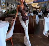 MQTIME  -  Party Dresses Women Temperament Commuting Autumn & Winter New Women's Fashion Contrasting Splicing Halter Sexy Wrap Dress