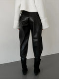 ﻿ MQTIME  -  Simple Women PU Faux Leather Pants Solid Color Casual Straight Leg Bottom Cleanfit All-match Loose Female Trousers 2025 Fall