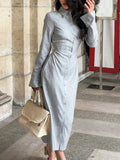 MQTIME  -  Casual Long Sleeve Commuting Maxi Dress Autumn Women Fashion Button Solid Shirt Dress Elegant Lapel Hight Waist Slim Long Dress