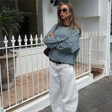 MQTIME  -  Fall Women's Stripe Loose Casual T-shirt O-Neck Long Sleeve Contrast Color Patchwork Straight Fit Top Fashion Streetwear