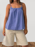 MQTIME  -  Women s Sleeveless Striped Print Spaghetti Strap Scoop Neck Loose Tank Top Casual Streetwear Fashion Summer Wear
