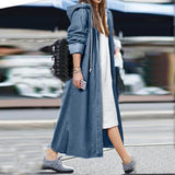 MQTIME  -  Fashion Streetwear Overcoat Chic Long Hooded Outwear Women Casual Denim Jacket Single-breasted Cardigan Ankle Length Coat