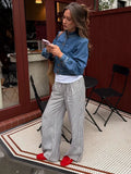  MQTIME  -  Black White Vertical Stripe Drawstring Wide-Leg Pants 2026 Summer Elastic Hip-Hiding Slimming Street Casual Floor-Length Pants