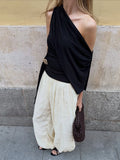 MQTIME  -  Black One Shoulder Draped Women Top Y2k Sleeveless Ruched Waist Sexy Asymmetrical Blouse New Summer Casual Party Streetwear