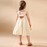 MQTIME  -  Girls Cotton And Linen Sleeveless Straps Dress Summer New Ruffled Hem Casual Vacation Backless Linen Dresses