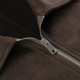MQTIME  -  Retro Lapel Collar For Women Brown Suede Full Sleeve Big Pocket Zip Short Coat 2025 New Lady Autumn Chic High Street Jackets