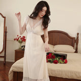 MQTIME  -  Pijamas Women V Neck Nightgown Sexy Lingerie Pajamas Lace Nightdress Apricot Sleepwear