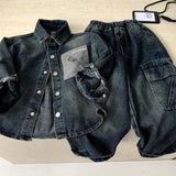 MQTIME  -  Boys Suit Spring and Summer New Childrens Clothes Boys Baby Foreign Cool and Handsome Wash Denim Two-piece Set Simple