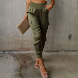 MQTIME  -  Fashion Lady Solid High Waisted Cargo Office Pants New Arrival Slim Pockets Trousers Casual Women Elastic Long Pant Streetwear