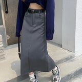 Mqtime Y2K Streetwear Solid Color Casual A-line Skirt Women Spring New High Waist Fashion All-match Mid-length Skirt with Belt