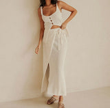 MQTIME  -  Spring and Summer Casual Beach Style Sling Split Design Strap Long Dress Two Piece Set